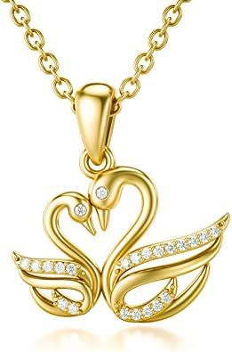 14k Solid Gold Love Heart Pendant Necklace Mother Daughter Necklace Mom Necklace Mothers Day Necklaces for Women 18" Women Gold Pendant, Swan Pendant, Gold Swan, Mother Daughter Necklace, Necklace Mom, Daughter Necklace, Gold Charm Necklace, Gold Diamond Necklace, Gold Necklace Women