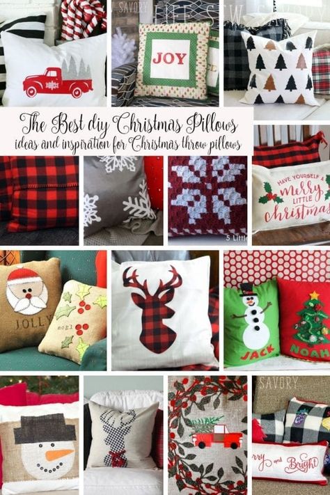 DIY Christmas Pillows ideas, tutorials and patterns to make easy Christmas pillows from Life Sew Savory Christmas Pillows Diy Sewing Projects Free Pattern, Diy Christmas Pillows, Christmas Stitchery, Christmas Pillows Diy, Xmas Pillows, Pillows Diy, Pillows Ideas, Sew Patterns, Christmas Sewing Projects