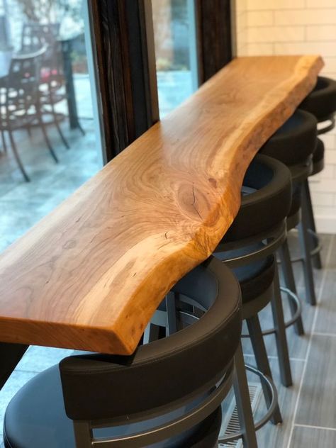 Cherry Bar Top by Urbn Timber at Dublin, Dublin Wood Bar Top, Home Bar Table, Live Edge Bar, Window Bars, Floating Table, Bar In Casa, Hanging Table, Wood Counter, Kitchen Dining Tables