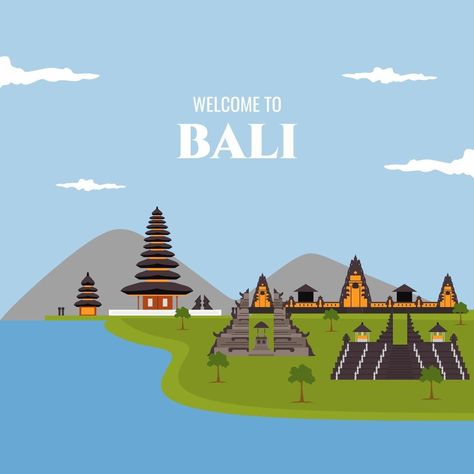 Destination Vacation, Landmark Buildings, Flat Vector Illustration, Saved Pins, Famous Landmarks, Flat Vector, Bali Travel, Beautiful View, Tourist Destinations