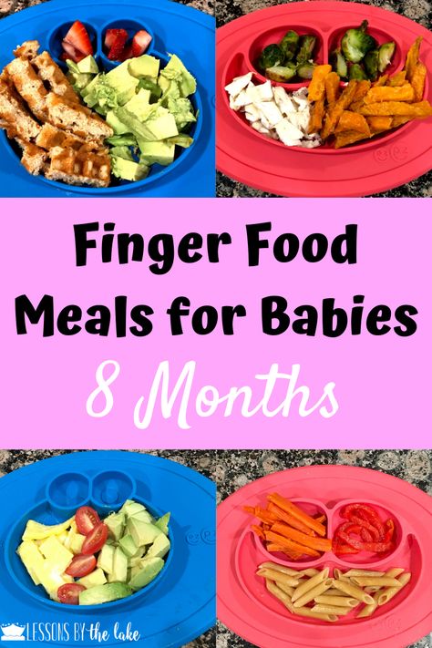 Here I share finger food meal ideas that I used with my 8 month old boy! Ideas for breakfast lunch and dinner are shared! #babyfood #babyledweaning #fingerfood #babymeals 9 Month Eating Schedule, Safe Foods For 9 Month Old, 9 Month Old Plates, Baby Food Recipes 9 12 Months, Simple Meals For 12 Month Old, Blw Daycare Meals 9 Months, Baby Meals 9 Month Old, 9 Month Baby Led Weaning, Baby Food Recipes 9 Months