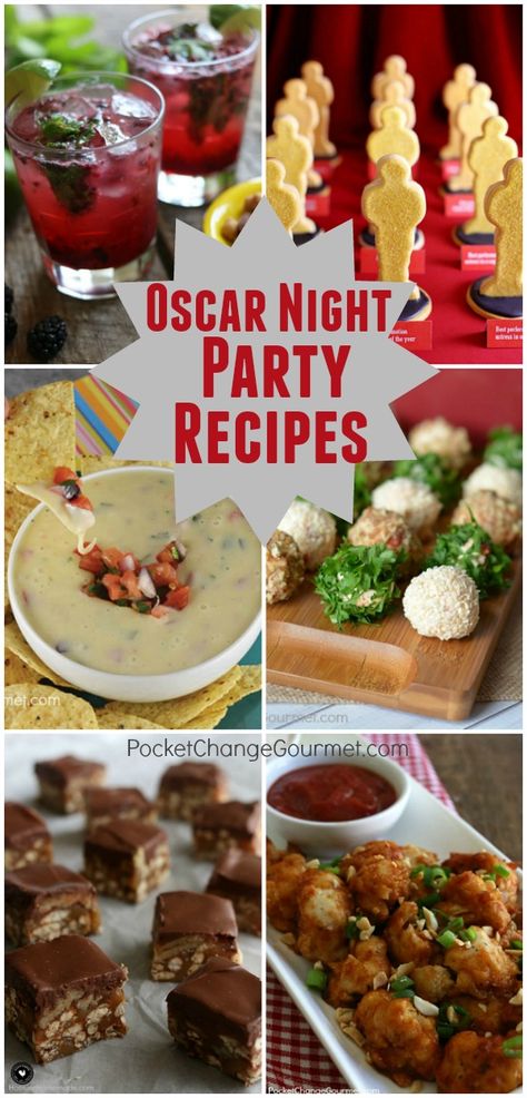 Planning an Oscar Night Party: Recipes | Pocket Change Gourmet Hollywood Party Appetizers, Red Carpet Appetizers, Oscar Food Ideas, Red Carpet Food Ideas, Oscar’s Party Food, Oscar Party Appetizers, Red Carpet Party Food Ideas, Oscars Party Food, Hollywood Party Food Ideas