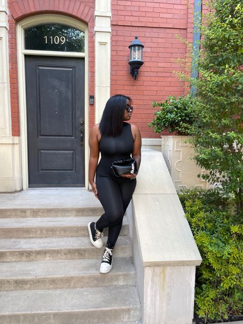 Rick Owens Sneakers Outfit Black Women, Platform Rick Owens Outfit, Rick Owens Outfit Black Women Summer, Low Top Rick Owens Outfits Black Women, Sporty Jumpsuit Outfit, Rick Owens Summer Outfit, Rick Owens Sneakers Outfit, Rick Owens Outfit Black Women, Sunday Funday Outfit