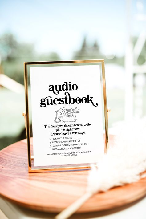 The best alternative to a traditional guestbook! This audio guestbook sign is perfect to place next to your vintage phone - simply download and print!  **Note: This listing is for the PDF sign ONLY. No phone or physical item is included. The PDF is not editable, it is AS SHOWN in the listing photos.  Size - 8x10 MATCHING ITEMS  https://www.etsy.com/shop/BiancaRubyPaperie?ref=seller-platform-mcnav&search_query=01a Leave A Message Wedding Phone, Audio Message Guest Book, After The Tone Sign, Audio Guestbook Sign, After The Tone Guest Book, Audio Guest Book Sign, Wedding Phone Guest Book, After The Tone Wedding, Audio Guest Book Wedding