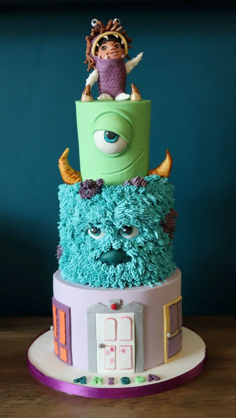 Monster Ink Cake, Monster Inc Cake Ideas, Pastel Monster Inc, Monsters Inc Birthday Cake, Monster Inc Cake, Buu Monster Inc, Monsters Inc Cake, Boo Cake, Monster Ink