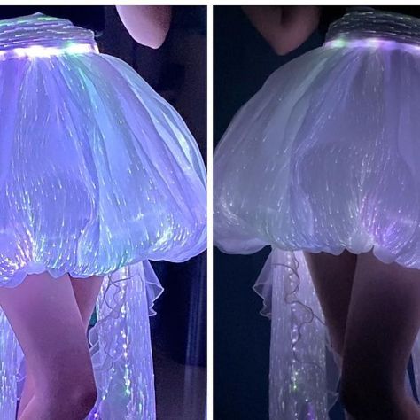 Jellyfish Dress Fashion, Jellyfish Core, Jellyfish Fashion, Jellyfish Outfit, Jellyfish Skirt, Fiber Optic Dress, Jellyfish Dress, Jellyfish Aesthetic, Fantasy Festival