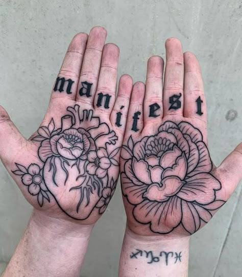 Hand Palm Tattoos, Ephemeral Tattoo, Traditional Hand Tattoo, Throat Tattoo, Finger Tattoo For Women, Knuckle Tattoos, Palm Tattoos, Hand Tats, Hand Tattoos For Women