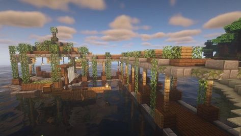 Cute Minecraft Dock, Minecraft Island, Minecraft Aesthetics, Survival Minecraft, Cottage Minecraft, Minecraft Garden, Minecraft Mansion, Minecraft Structures, Minecraft Interior Design