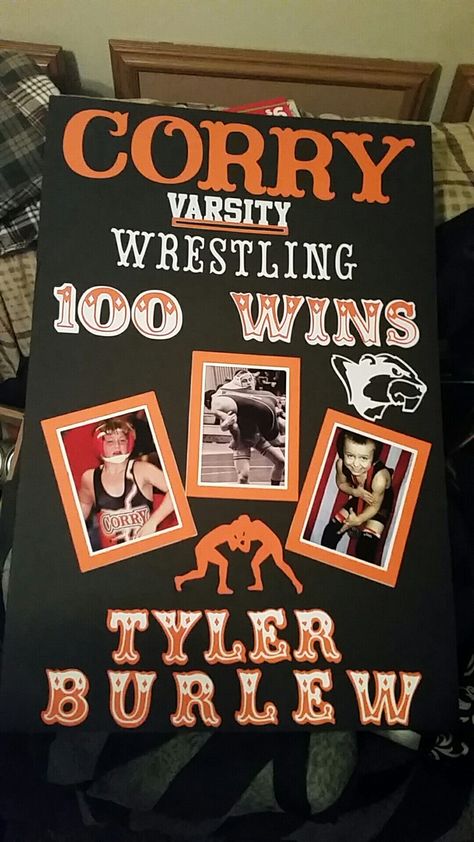 Wrestling 100 Wins Poster, Wrestling Senior Night Posters, 100 Wins Wrestling Ideas, 100 Wins Wrestling Poster, Senior Night Posters Wrestling, Senior Night Wrestling Ideas, Wrestling Posters High School Diy, Wrestling Senior Night Ideas Poster, Wrestling Poster Ideas