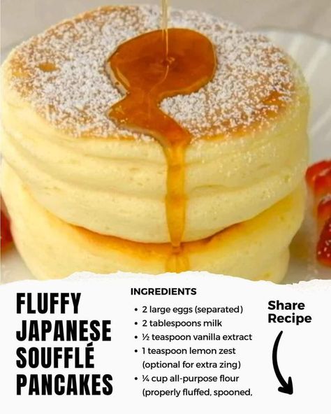 Chef Michael D. Symon 🍛🍜🎂 | Whipping up some Fluffy Japanese Soufflé Pancakes this morning | Facebook Japanese Souffle Pancakes, Japanese Pancake Recipe, Soufflé Pancakes, Japanese Pancake, Pancake Bites, Easy To Make Breakfast, Souffle Pancakes, Pancakes Ingredients, French Toast Easy