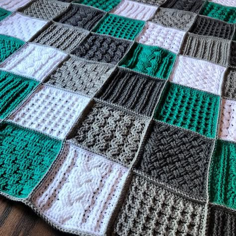 Crochet Along (CAL) Textured Fun Blanket - Crochet it Creations Crochet Sampler Blanket, Fun Blanket, Dog Sweater Crochet Pattern, Crochet Square Blanket, Foundation Single Crochet, Crochet Dog Sweater, Crocheted Blanket, Crochet Afghans, Crochet Square Patterns