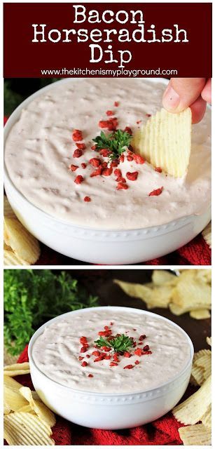 Bacon Horseradish Dip Recipe, Horseradish Dip, Horseradish Recipes, Chip Dip Recipes, Bacon Dip, Dip Recipes Easy, Chip Dip, Super Bowl Food, Yummy Dips