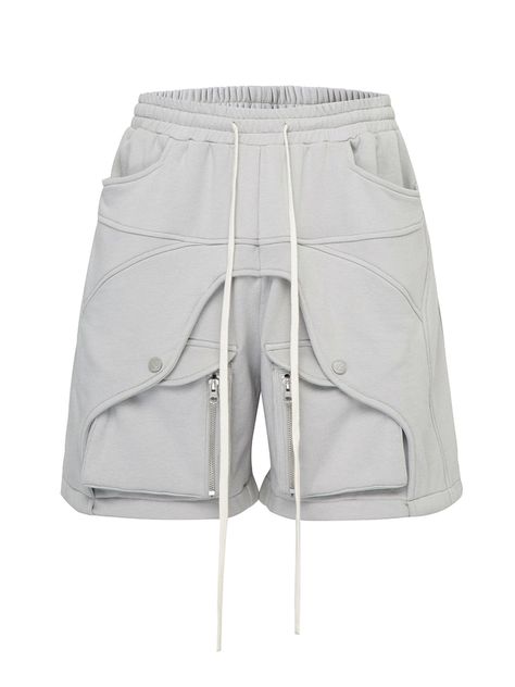 The Modern Multi-Layered Zipper Pocket Shorts are a perfect blend of avant-garde style and expert craftsmanship. These slightly oversized shorts feature a unique multi-layered design with deconstructed patchwork, offering a contemporary and edgy look. The front is equipped with two large pockets adorned with decorative zippers, providing both style and functionality. The elastic waistband with adjustable drawstring ensures a comfortable and customizable fit. Crafted from premium 100% cotton fabr Unique Shorts Design, Pockets Fashion Details, Pocket Design Fashion, Wide Leg Pants Pattern, Oversized Shorts, Shorts Design, Burberry T Shirt, Unique Pockets, Collar T Shirt