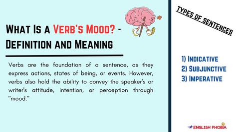 English mood grammar, What Is a Verb's Mood, types of Moods in English Imperative Mood, Different Types Of Sentences, Verb Forms, Types Of Sentences, Yes Or No Questions, Historical Events, English Grammar, Communication Skills, The Mood