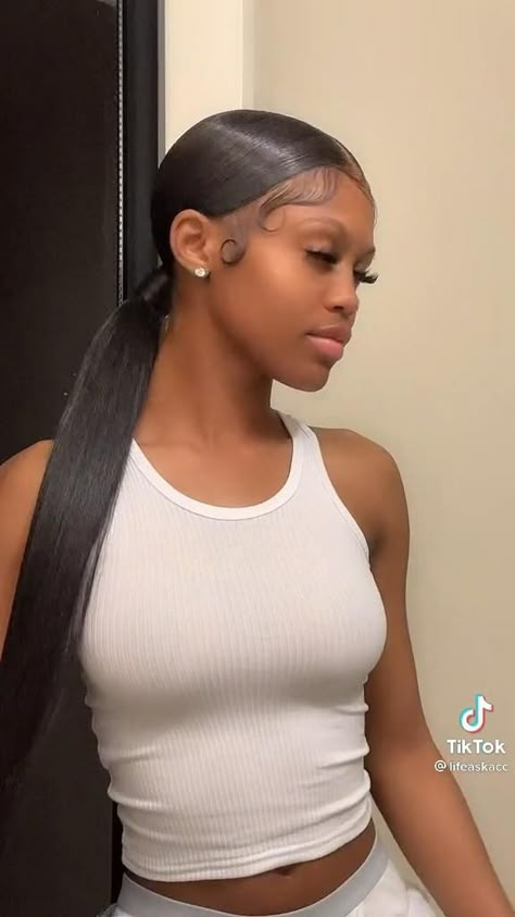 Quick Cute Hairstyles For Black Women Braids, Side Part Slick Back Ponytail Braid, Middle Part Slick Ponytail Weave, How To Do A Long Ponytail With Weave, 1 Bundle Hairstyles, Slick Back Ponytail Middle Part Edges, How To Get A Sleek Ponytail, Black Sleek Ponytail, Protective Hairstyles Ponytail