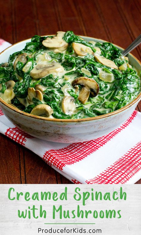 Spinach And Mushroom Recipes, Creamed Spinach Recipe Healthy, Healthy Creamed Spinach, Mushroom Side Dish, Recipe With Mushrooms, Pregnancy Recipes, Mushroom Side Dishes, Creamed Spinach Recipe, Salad Appetizer Cups