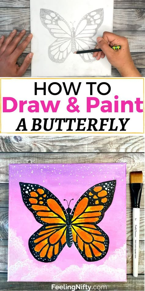 Easy Canvas Art Butterfly, Paint Butterflies Easy, Two Canvas Butterfly Painting, Butterfly Painting For Beginners, Yellow Butterfly Painting On Canvas, Paint Butterfly Acrylic, How To Paint Butterflies Step By Step, Painted Butterflies Easy, Painting Butterflies Acrylic Easy