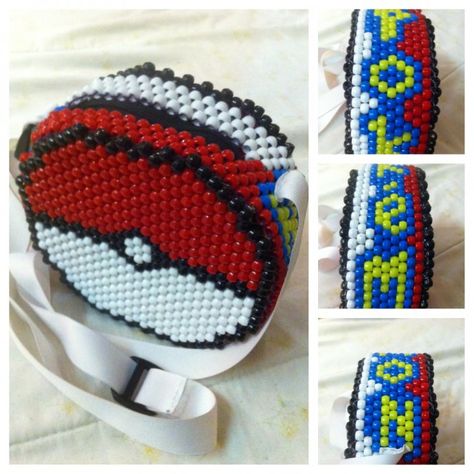 Pokeball Bag :DD by SkullyBaby - Kandi Photos on Kandi Patterns Pony Bead Purse, Kandi Bag Pattern, Kandi Bag, Kandi Crafts, Rave Kandi Ideas, Pokemon Crafts, Fest Ideas, Kandi Beads, Bead Purse