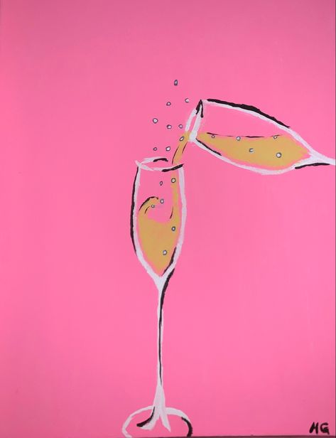 Champagne Painting Canvas, Bachelorette Canvas Painting Ideas, Champagne Artwork, Paint And Sip Ideas Easy, Paint N Sip Ideas Canvases, Martini Painting Easy, Cocktail Painting Acrylic, Champagne Art, Drink Painting