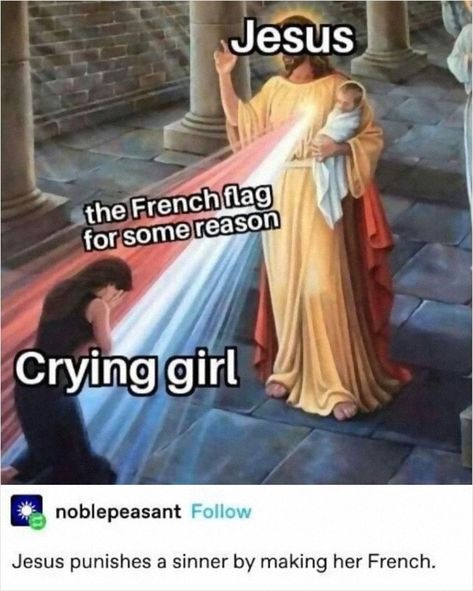 Historical Humor, Classical Art Memes, Jesus Memes, History Jokes, French Flag, History Humor, Magnum Opus, Christian Memes, Art Memes