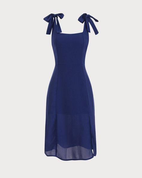 Free shipping on orders over $69. Shop the tie shoulder midi dress - navy - xs,s,m,l at RIHOAS. Navy Blue Dress Outfit, Navy Blue Summer Dress, Descendants Dr, Bday Dress, Pretty Fits, Pinterest Wardrobe, Tailored Clothes, Navy Midi Dress, Looks Chic