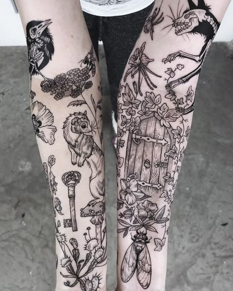 Tenderfoot Studio on Instagram: “Secret garden by @freeorgy” Cottagecore Tattoos, Cottagecore Tattoo, Natur Tattoo Arm, Tatuaje Studio Ghibli, Botanisches Tattoo, 16 Tattoo, Garden Tattoos, Forearm Sleeve, Nature Tattoos