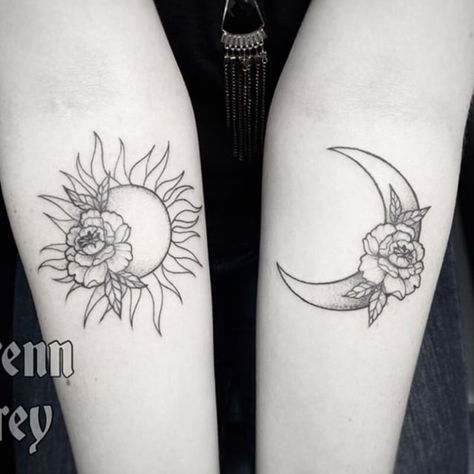 Sun And Moon Tattoos, Maching Tattoos, Ear Tattoo Ideas, Feminine Tattoo Sleeves, Moon Tattoos, Anklet Tattoos, Mommy Tattoos, Poppies Tattoo, Clever Tattoos