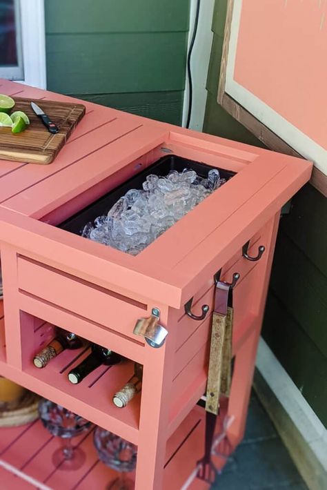 Diy Outdoor Bar Cart, Functional Bar Cart, Mobile Bar Cart, Diy Cooler, Patio Cooler, Diy Bar Cart, Diy Outdoor Bar, Outdoor Cooler, Outdoor Cart