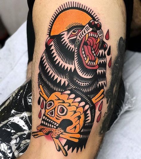 10+ Old School Bear Tattoo Designs | PetPress Traditional Bear Tattoo, Bear Tattoo Meaning, Bear Tattoo Designs, Traditional Tattoo Old School, Traditional Tattoo Inspiration, Vintage Tattoo Design, Traditional Tattoo Sleeve, Bear Tattoos, Old School Tattoo Designs