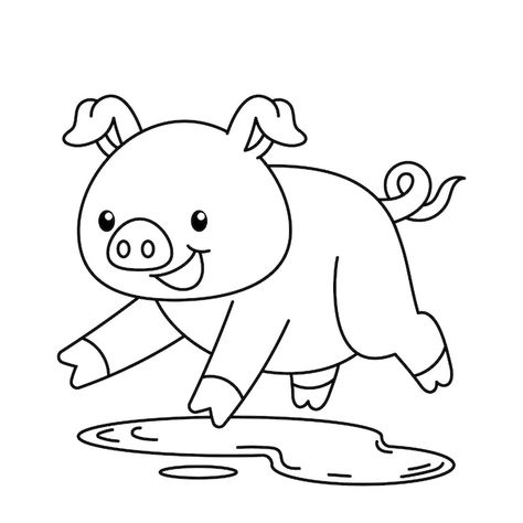 Pig Clipart Black And White, Pig Outline, Pig Coloring Pages, Illustration Outline, Art Outline, Pig In Mud, Pig Clipart, Animal Outline, Minimal Illustration