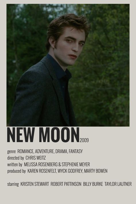 Twilight Minimalist Poster, New Moon Twilight, New Moon Twilight Aesthetic, Twilight New Moon Aesthetic, Twilight New Moon Poster, Twilight Videos, Twilight New Moon Book Cover, Twilight Poster, Billy Burke