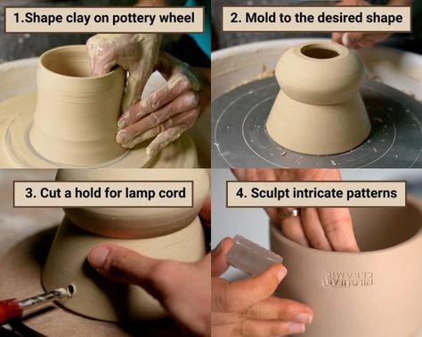 How to Make a Ceramic Lamp with Pottery or Vase - Guide for Beginners - Hirosart How To Make Pottery, Pottery Lighting, Halloween Lamps, Play With Clay, Ceramic Lamp Base, Pottery Lamp, Play Clay, Flower Lamp, Lamp Cord