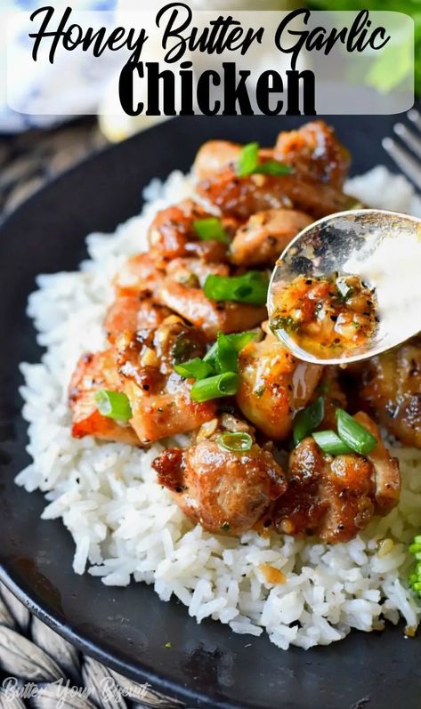 Quick Yummy Dinners, Something Different For Dinner Ideas, Butter Garlic Chicken, Chicken And Rice Recipes, Honey Butter Chicken, One Pan Meal, Garlic Chicken Recipes, Honey Garlic Chicken, Honey Butter