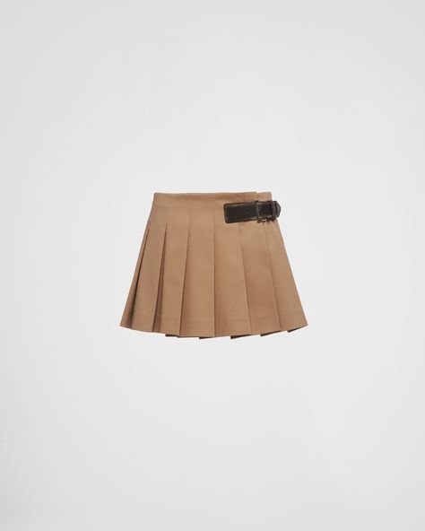 Khaki Gabardine Miniskirt | PRADA Prada Skirt, Prada Mini, Leather Kilt, Prada Dress, Cotton Midi Skirt, Khaki Skirt, Latest Skirts, Custom Belt, Black Midi Skirt