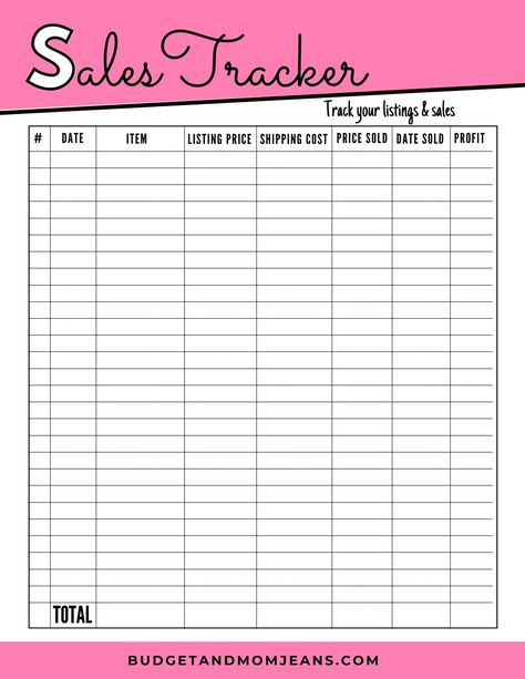 Free Printable Sales Tracker For Your Reselling Business Free Printable Monthly Planner, Printable Day Planner, Sales Tracker, Budget Mom, Reselling Business, Business Printables, I Quit My Job, Small Business Planner, Printable Chart