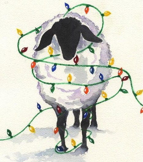 Watercolor Christmas Cards Diy, Fleece Navidad, Painted Christmas Cards, Sheep Paintings, Holiday Graphics, Greeting Card Art, Sheep Art, Winter Watercolor, Christmas Card Art