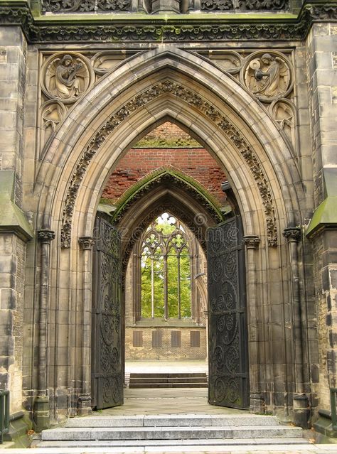 Gothic entrance. The entrance of an old gothic cathedral. Frontal view , #spon, #gothic, #entrance, #Gothic, #view, #Frontal #ad Gothic Entrance, Medieval Gate, Church Entrance, Gothic Door, Medieval Door, Castle Doors, Gothic Buildings, Building Entrance, Gothic Castle