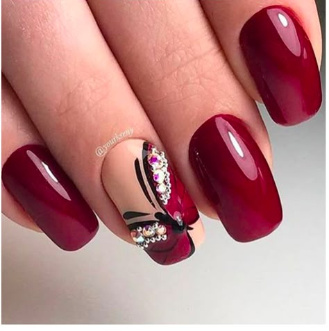 Nagel Stamping, Burgundy Nail Designs, Butterfly Nail Designs, Butterfly Nail Art, Burgundy Nails, Best Nail Art Designs, Nail Photos, Butterfly Nail, Beautiful Nail Designs