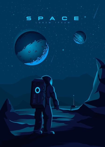 Vector space illustration. the landing o... | Premium Vector #Freepik #vector #space-travel #space-poster #mars #space-astronaut Space Technology Illustration, Stars Graphic Design Poster, Sci Fi Illustration Art, Space Exploration Poster, Astronaut Graphic Design, Outer Space Graphic Design, Space Design Graphic, Space Travel Illustration, Space Exploration Illustration