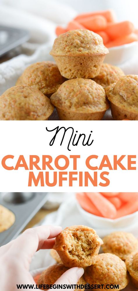 These Mini Carrot Cake Muffins are the perfect way to welcome spring. They’re full of fresh carrots and cinnamon for a satisfying combination of spicy and sweet. They’re easy and quick, but best of all, most of the ingredients used in the recipe are most likely already in your cabinet. Mini Muffins Healthy, Recipes With Chocolate Chips, Carrot Muffins Easy, Muffins Carrot, Sugar Substitutes For Baking, Muffins Zucchini, Snack Quick, Carrot Muffin Recipe, Mini Muffin Recipe