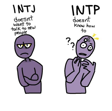 INTJ and INTP. INTJ: doesn't want to talk to new people. INTP: doesn't know how to. MBTI personalities. Intp And Intj Friendship, Intj And Intp Funny, Intp Intj Relationship, Intj Intp Relationships, Intp X Intj, Intp Ships, Intp X Entp, Intp Things, Mbti Intj