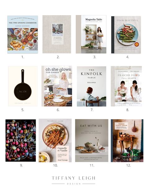 Top Cookbooks for Kitchen Styling — Tiffany Leigh Design Pretty Cookbooks To Display, Cookbooks In Kitchen Displaying, Pretty Cookbooks, Kitchen Cookbook Display, Cookbook Display, Tiffany Leigh Design, Kitchen Books, Cookbook Storage, Kinfolk Table