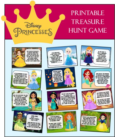 Treasure Hunt Riddles, Princess Birthday Party Games, Disney Princess Games, Princess Tea Party Birthday, Princess Party Games, Ballet Princess, Treasure Hunt Games, Princess Printables, Princess Games