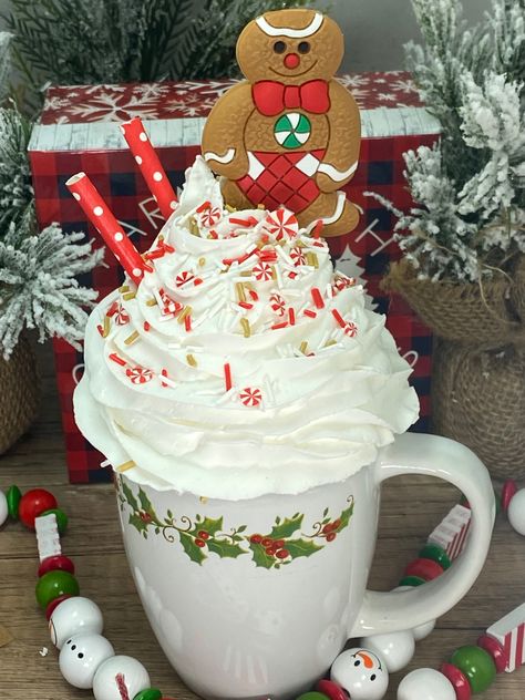 Gingerbread Diy Crafts, Faux Whipped Cream Mug Topper, Faux Whipped Cream, Mug Topper, Fake Food Props, Cream Mugs, Fake Bakes, Gingerbread Diy, Food Props