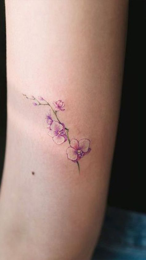 Watercolor Orchid Tattoo, Arm Tattoo Ideas For Women, Vine Watercolor, Orchid Flower Tattoos, Wildflowers Tattoo, Arm Tattoo Ideas, Orchid Tattoo, Watercolor Tattoo Flower, Vine Tattoos