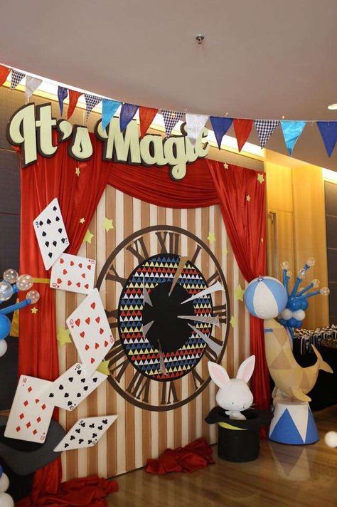 Maxwell's Birthday Party, Magic Theme; Dreamflavours Celebration Jakarta, PartyPlanner, Game Corner | CatchMyParty.com Magician Birthday Party Games, Magic Decorations Party, Magician Party Ideas, Magic Party Ideas, Magic Theme Birthday Party, Birthday Party Decorating Ideas, Magic Theme Party, Magic Party Theme, Magician Birthday Party