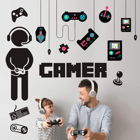 Boys Room Gamer, Video Game Bedroom, Home Playroom, Video Game Wall, Boys Room Wallpaper, Games Room Inspiration, Boys Decal, Boys Wall Stickers, Party Wallpaper