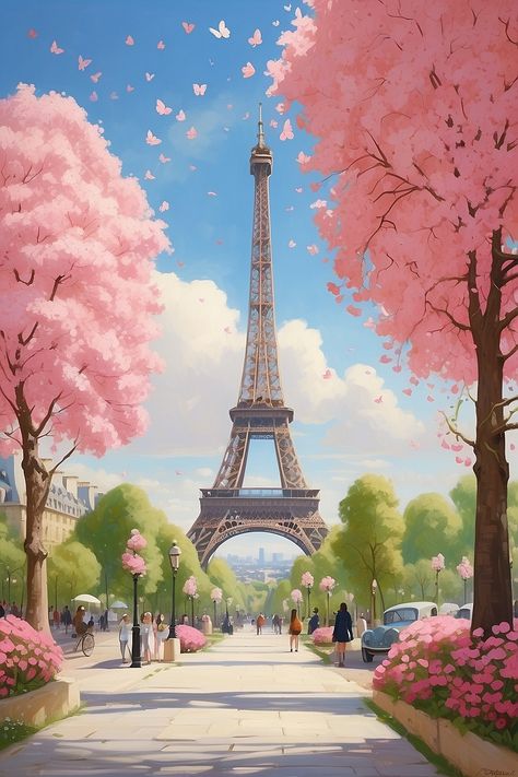 Paris Illustration, Paris Wallpaper, Pink Wallpaper Backgrounds, Cute Backgrounds For Phones, Drawing Wallpaper, Beautiful Landscape Wallpaper, Pretty Wallpaper Iphone, Landscape Pictures, Dreamy Art