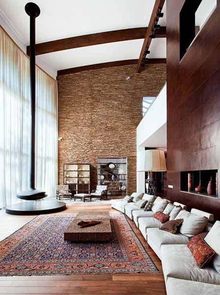 Screening Lounge (outside recording studio) Fireplace Modern Design, Design Camino, Design Interior Modern, Leather Wall Panels, Gorgeous Fireplaces, Fireplace Designs, Interior Modern, High Ceilings, Design Del Prodotto