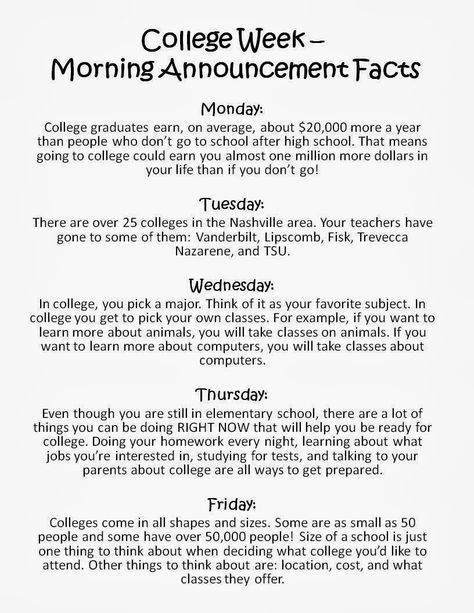 Elementary College Awareness Facts Morning Announcements The Responsive Counselor College Awareness Week, Morning Announcements, College Counseling, Middle School Counseling, College Writing, Career Readiness, College Readiness, Counseling Activities, Career Counseling